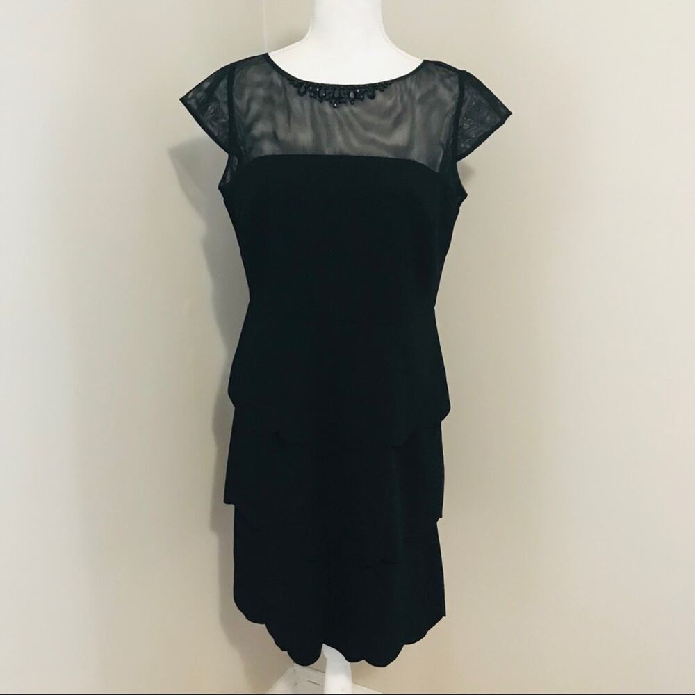 SL Fashions Sheer Yoke Black Tiered Dress